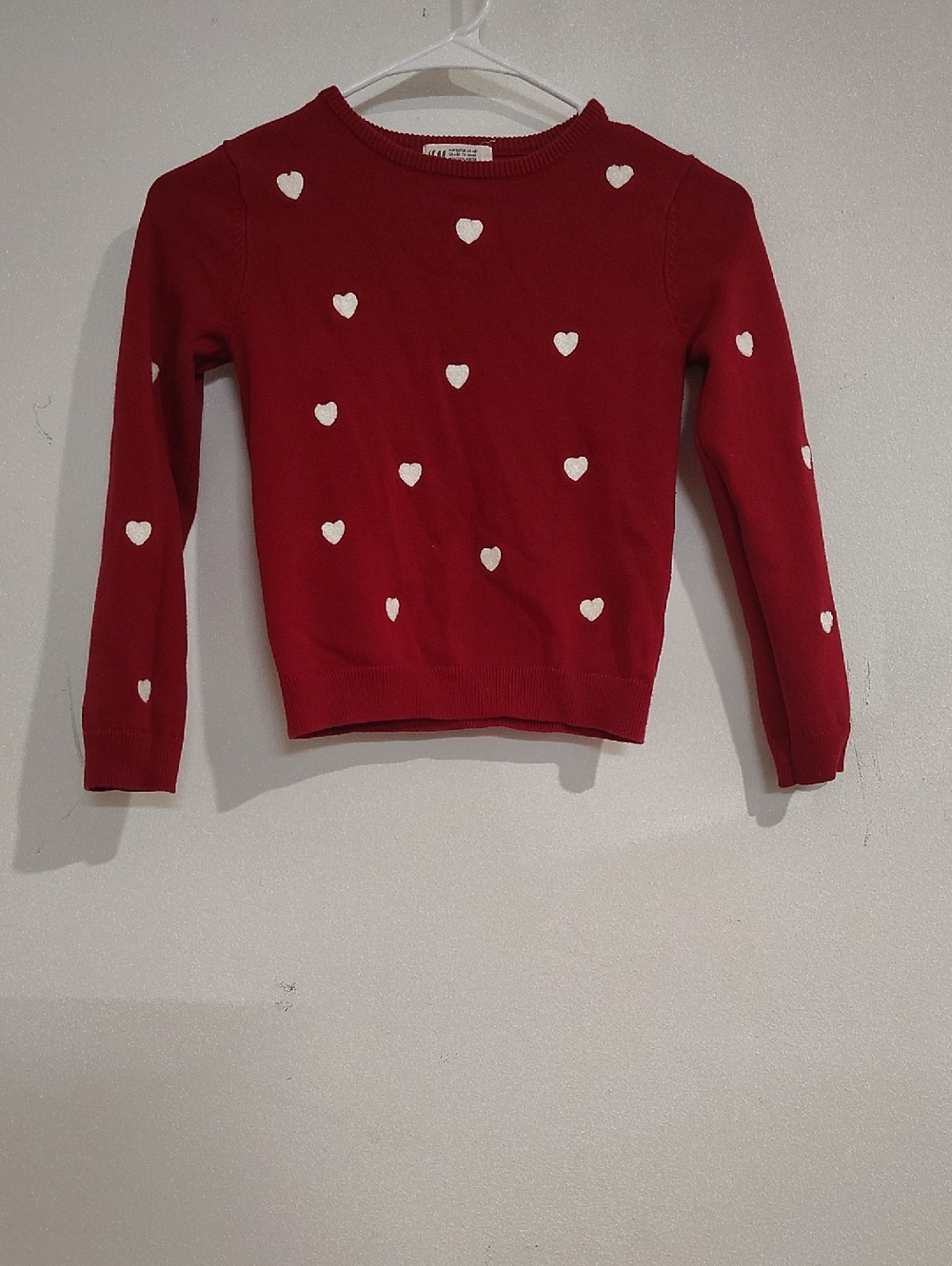 H&M Red Crewneck Sweater with White Heart Pattern